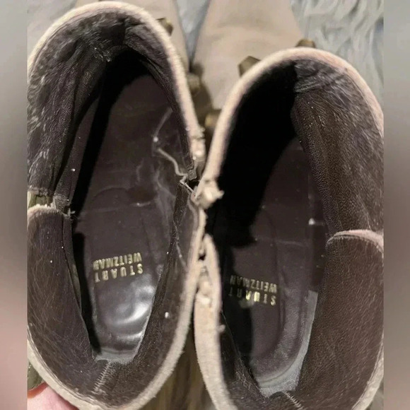 Stuart Weitzman Kickstart Studded Ankle Suede Heel Boots Booties Neutral Preppy - Picture 9 of 15